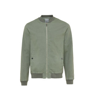 Blouson bomber en coton vert olive pour homme, col montant, fermeture éclair, coupe classique, vêtement d'automne - Product Image 1