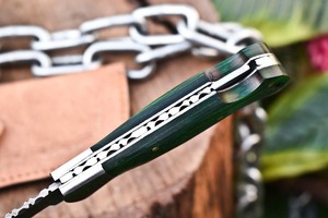 Cuchillo de Caza de Acero de Damasco Hecho a Mano de Alta Calidad con Punta Caída, Mango de Madera Verde, Borde Recto y Grosor de Hoja Personalizado BA - Product Image 5