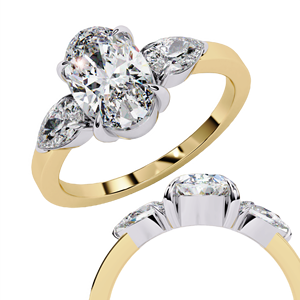 Anillo de Compromiso con Tres Diamantes Cultivados en Laboratorio Certificados por IGI, Oro Sólido de 14k, Corte Ovalado con Detalles en Forma de Pera, Fabricante de Joyería al por Mayor - Product Image 2
