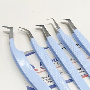 Vente en gros d'extension de cils professionnels en acier inoxydable enduit bleu pour bébé ensemble de pinces à épiler avec logo personnalisé pochette en PVC durable pointu - Product Image 5