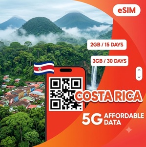 Tarjeta SIM eSIM de Costa Rica 4G/5G, Plan de Datos para Viajes de 2GB por 15 Días, 3GB por 30 Días con Activación por Código QR - Product Image 1