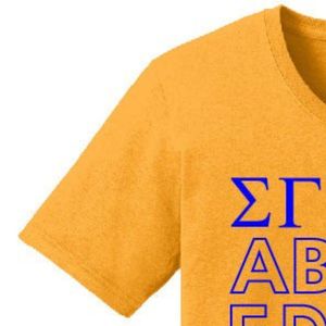 T-shirt Sigma Gamma Rho pour femmes, manches courtes, col rond, personnalisé, lettres grecques, or et bleu, décontracté, à la mode - Product Image 2