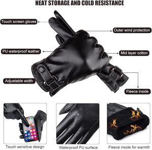 Gants en cuir longs jusqu'au poignet, thermiques, chauds pour l'hiver, style décontracté, doublure en coton, usage quotidien - Product Image 6