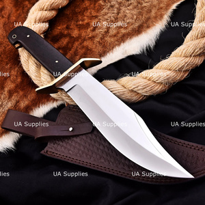 Cuchillo de caza Bowie hecho a mano de acero inoxidable con hoja fija de punta recta, mango de palisandro, guardacuchillo de latón y espiga completa, con funda para camping - Product Image 4