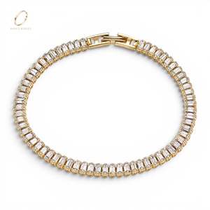 Pulsera de tenis de moda al por mayor chapada en oro con circonita cúbica plateada tipo baguette y cadena de cobre para mujer y niña, joyería de moda - Product Image 1