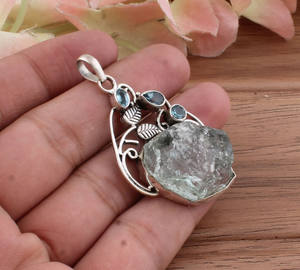 March <b>Birthstone</b> Aquamarine Vintage Charms Row 925 Sterling Silver Blue Gemstone <b>Necklace</b> Jewelry Anniversary Gift Unisex - Product Image 2