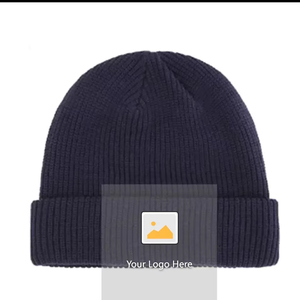 Bonnet en tricot noir de haute qualité, couleur unie, épais, à revers, pour l'hiver, unisexe, pour adulte - Product Image 1