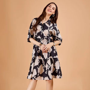 Nuevo Diseño, Vestidos Midi Formales de Verano para Mujer, Cuello en V, Manga Abullonada, Estampado Floral, Cintura Fruncida, Vestido de Fiesta de Gasa - Product Image 1