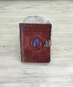 Indian Handmade Genuine Designer Leather Journal A5 Size Hardcover Embossed Stone Design Metal <b>Lock</b> Closure for Professional Use - Product Image 4