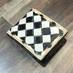 2025 portefeuille en cuir véritable noir et blanc à carreaux hommes haute qualité luxe en cuir véritable repoussé RFID portefeuille pour cadeau pour hommes - Product Image 5