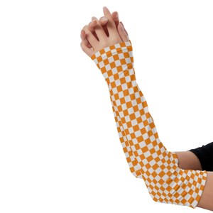 Manchon de bras à carreaux orange et blanc, anti-UV, compression, rafraîchissant, pour le cyclisme, les sports de plein air, unisexe, adulte, design respirant - Product Image 1