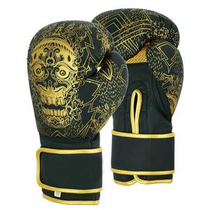 Gants de boxe en cuir PU avec design de crâne noir et or, fermeture Velcro, respirants, pour adultes, équipement d'entraînement - Product Image 1