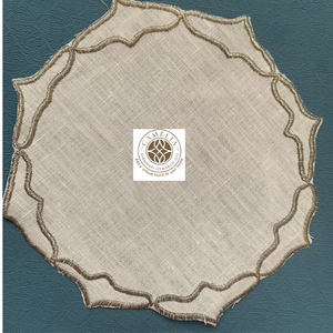 Linen cocktail napkin with flowing golden leaf <b>edges</b>, adding a warm, elegant highlight to table settings. - Product Image 1