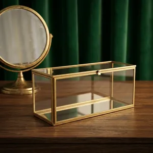 Artisan Design B33 Gold Frame Glass & Mirror Storage Box with Hinged Lid for <b>Jewelry</b> <b>Organizers</b> - Product Image 3