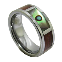 Bague en carbure de tungstène argenté avec incrustation de croix en nacre et bois rouge, alliance plate pour homme, bijoux naturels en gros