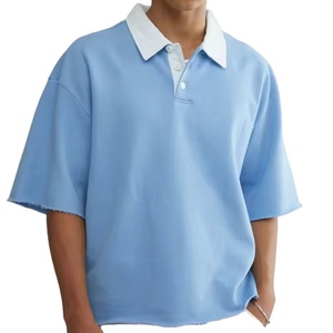 Nouveauté 100% coton bleu ciel hommes Polo imprimé personnalisé surdimensionné à manches courtes coupe régulière couleur unie Logo personnalisé - Product Image 1