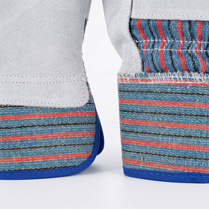 Gants de travail en cuir de vachette de première qualité avec dos en coton rayé et manchette de sécurité pour la construction et les travaux lourds - Product Image 5