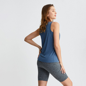 Women's Solid Color O-Neck Sleeveless Knitted Tank <b>Top</b> Breathable Sporty Style Regular Length Blue 100% Cotton Jersey - Product Image 4