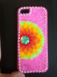 เคสโทรศัพท์ทำมือประดับลูกปัดเงินลายเทวดา  งานฝีมือธรรมชาติขัดเงา  ปักลายสีน้ำเงิน  ตกแต่งด้วยทองคำ  งานฝีมือฮุสเซน  อุปกรณ์เสริม - Product Image 2