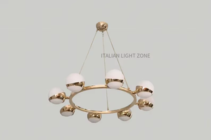 Mid Century Sputnik Chandelier <b>LED</b> 8 Globe Brass Adjustable Height Pendant Circle Cut Shade <b>Ceiling</b> Fixture Dining Room Living - Product Image 2