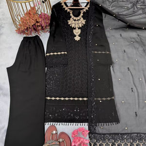 TOP PLAZZO - Traje Casual de Verano con Cintura Natural Recta, Estilo Vintage, Dupatta de Georgette Pesado con Bordado de Lentejuelas de 5mm, Ideal para Fiestas - Product Image 1