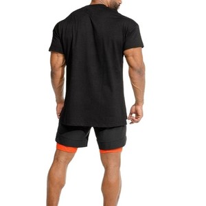 T-shirt en jersey de coton 100% respirant pour homme, noir, à manches courtes, col rond, couleur unie, coupe classique, longueur normale, décontracté - Product Image 2
