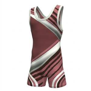 Combinaison de lutte unisexe violette ajustée en Spandex et Nylon extensible avec logo imprimé par transfert thermique sur le devant, vêtement de sport de combat - Product Image 4