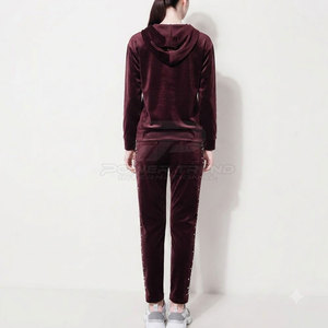Winter Solid Elastic Waist Trousers with Long Sleeve Pullover Women Rhinestone Velvet <b>Set</b> Soft Fabric Two Piece - Product Image 2