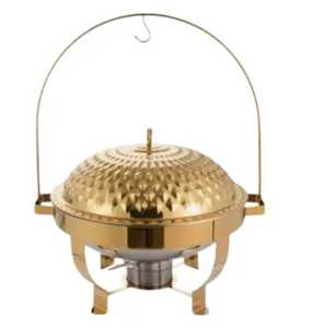 Plat à chafing de luxe en bois plaqué or, chauffe-plat rond en métal, support de buffet, porte-combustible, écologique, pour mariages et événements de restauration - Product Image 6