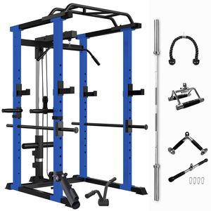Blu 1000Lbs capacità regolabile casa palestra sistema Multi-funzionale Power Cage Pullup Squat Rack Olympic Bar completo Fitness - Product Image 1