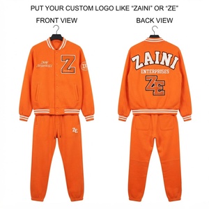 Ensemble de survêtement universitaire en molleton polyester/coton 320 GSM de qualité supérieure, imprimé orange, avec col et poignets côtelés, pantalon de jogging, broderie personnalisée - Product Image 1