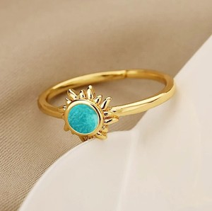 6 MM Natural Amazonite Gemstone Sunburst <b>Rings</b> - Gold Plated <b>Adjustable</b> <b>Ring</b> for Women Jewelry - Product Image 3
