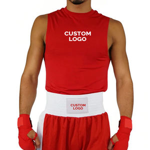 ชุดกางเกงชกมวยและเสื้อกล้ามรัดรูป ยืดหยุ่น ระบายอากาศได้ดี น้ำหนักเบา สีแดงขาว อุปกรณ์กีฬาสำหรับการฝึกซ้อมและการแข่งขันมวย - Product Image 1