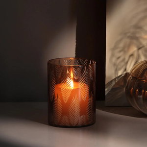 Decorative <b>Pine</b> Pattern Handcut Glass Votive <b>Candle</b> Holder for Home Interior Table Decoration - Product Image 2