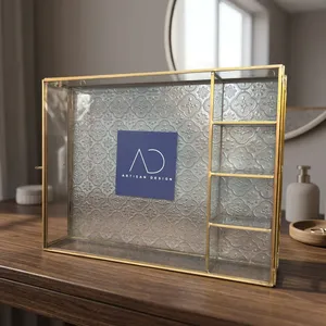 Étagère murale décorative en laiton moderne, design artisanal, avec panneau en verre, pour photos et objets, décoration intérieure. - Product Image 3