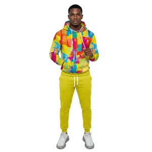 Survêtement à capuche color block pour femme, manches longues, pantalon à cordon, décontracté, pour le printemps, en polyester respirant - Product Image 3