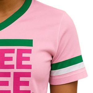 SKEE WEE เสื้อยืดคอวีแขนสั้นสีชมพูและสีเขียวผ้าฝ้ายเสื้อกีฬาแฟชั่นลำลองผู้หญิงสบาย ๆ กีฬาฤดูร้อน - Product Image 6