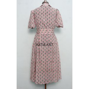 Robe élégante en coton pour femme, style bohème, faite à la main, vintage, tenue d'été florale, tenue de jour, manches courtes, mi-longue, douce, naturelle, décontractée - Product Image 6