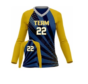 เสื้อวอลเลย์บอลแขนยาวสีเหลืองน้ำเงินสำหรับเยาวชน คอวี ระบายเหงื่อได้ดี แบบซับลิเมชั่น สำหรับทีม - Product Image 1