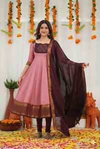 South Indian Style Most Beautiful Georgette Silk Embroidered Anarkali Style Kurti <b>Set</b> Women Girls Party Wear - Product Image 2