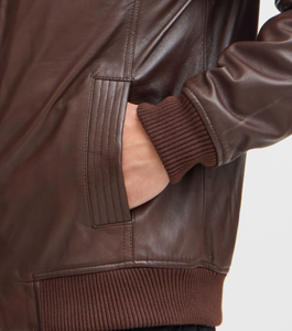 Men's <b>Brown</b> PU <b>Leather</b> Moto Biker <b>Jacket</b> Stand Collar Zipper Closure Epaulet Pockets Autumn Wear - Product Image 5