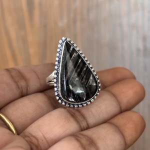 <b>Chunky</b> Fashion 925 Sterling <b>Silver</b> Wedding <b>Ring</b> Original Pear Shape Hypersthene Moissanite Factory Wholesale Available Price - Product Image 3