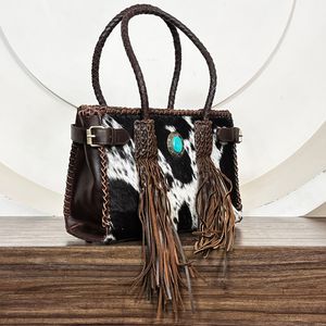Bolso Tote de Cuero Genuino de Vaca Hecho a Mano con Flecos, Estilo Western, para Mujer, con Asas Trenzadas y Borlas - ¡Venta Caliente! - Product Image 4