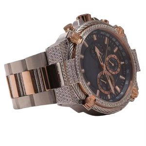 Luxury <b>diamond</b> wristwatch with round dark dial rose gold accents chronograph subdials sparkling bezel ornate bracelet elegant - Product Image 3