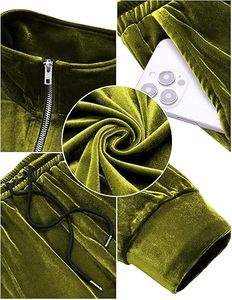 Ensemble de survêtement pour homme en velours, 2 pièces, avec haut à col zippé et pantalon élastique, tenue décontractée d'automne - Product Image 5
