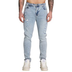 Jeans Ajustados para Hombre, Estilo Desgastado, Color Azul Claro, Elásticos, Rotos, de Pierna Ajustada, Estilo Casual y Robusto, Jeans de Moda para Hombre - Product Image 1