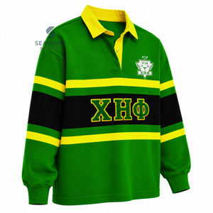 Camiseta de rugby oversize para mujer Chi Eta Phi con bloques de color, manga larga, cuello polo y letras griegas bordadas, estilo universitario. - Product Image 2