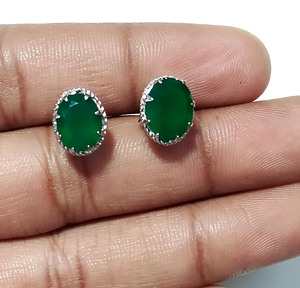 Boucles d'oreilles ovales en onyx vert naturel, en argent sterling 925, bijoux en pierres précieuses faits à la main, cadeau élégant pour femmes - Product Image 3