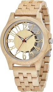 Montre en bois artisanale tendance, design Art Déco personnalisé, style antique, montre ronde de luxe pour homme - Product Image 4