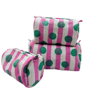 100% Cotton Indian Handblock Printed Lightweight Durable Quilted <b>Small</b> Cosmetic Storage Utility Bag Set Zipper Closure (Set 3) - Product Image 1